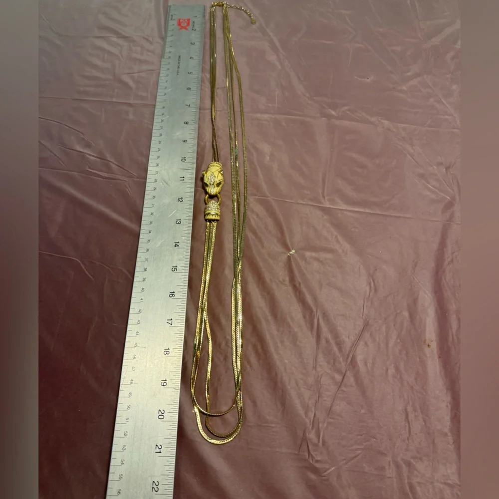 Vintage nOir Jewelry Gold/ Enamel Panther Layered Long Necklace